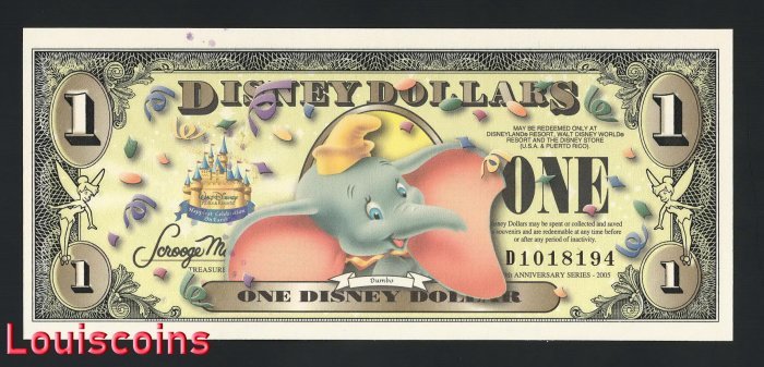 316-1 B316-DISNEY-2005年 迪士尼 ( 小飛象 ) 1美元紀念鈔票(B)