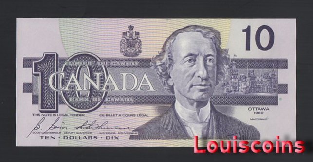 B318-CANADA-1989加拿大紙幣- 10 dollars（225）