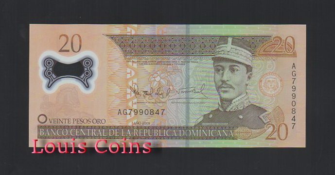 B324-DOMINICAN RE--2009多明尼加塑膠鈔票20 Pesos(641)