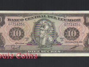 B325-ECUADOR-- 1988厄瓜多紙幣10 Sucres(140)