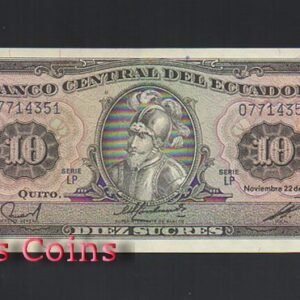 B325-ECUADOR-- 1988厄瓜多紙幣10 Sucres(140)