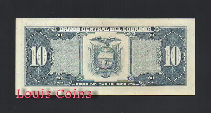 B325-ECUADOR-- 1988厄瓜多紙幣10 Sucres(140)