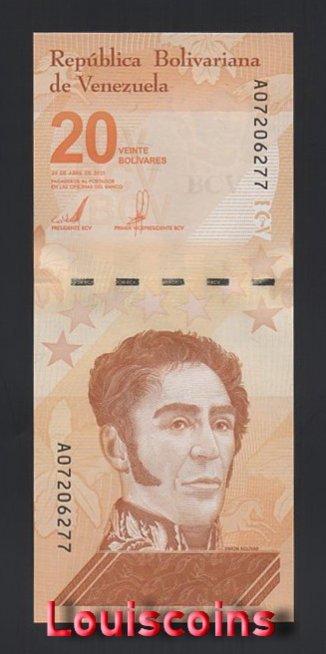 328-1 B328-VENEZUELA-2021委內瑞拉紙幣,20 Bolívares(B)