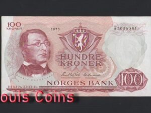 B330-NORWAY-1975挪威紙幣,100 Kroner(HB)
