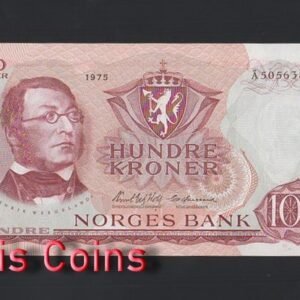 B330-NORWAY-1975挪威紙幣,100 Kroner(HB)