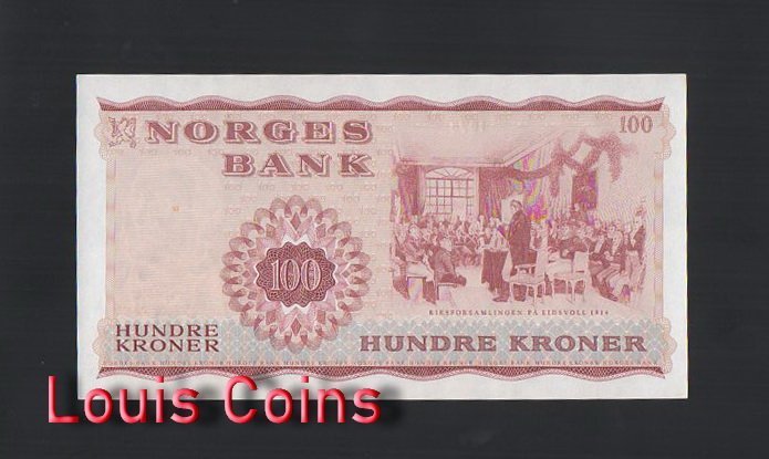 B330-NORWAY-1975挪威紙幣,100 Kroner(HB)