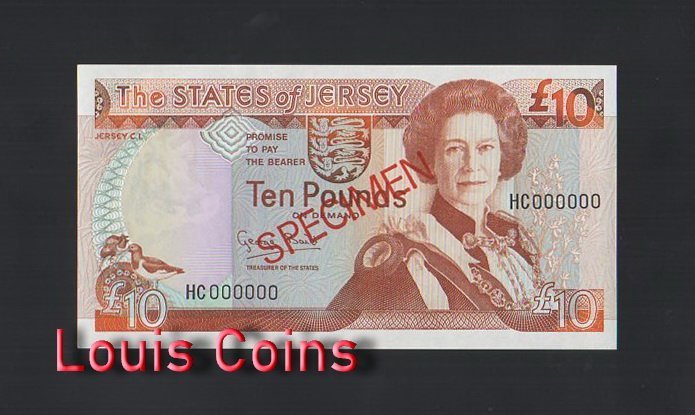 B333-JERSEY-1993澤西紙幣,10 Pounds樣鈔（344）