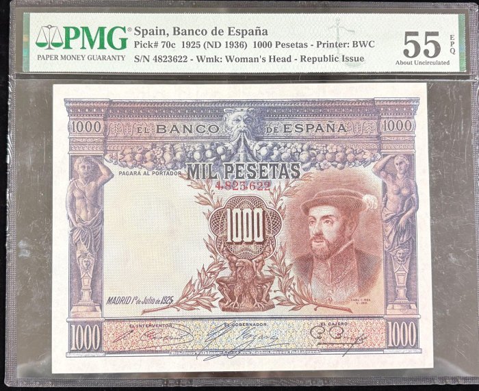 B335-SPAIN-1925西班牙紙鈔-1000 Pesetas(O)