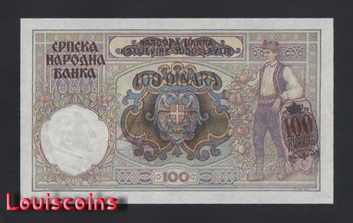 336-2 B336-SERBIA-1941塞爾維亞鈔票-100 Srpskih Dinara(B)
