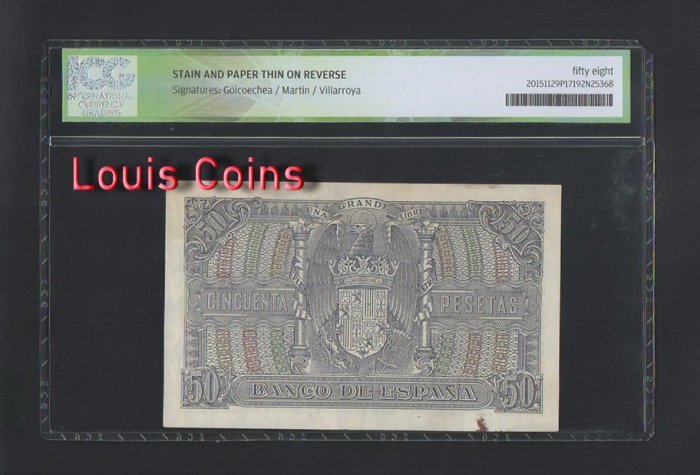 B338-SPAIN-1940西班牙紙幣,50 Pesetas(O)