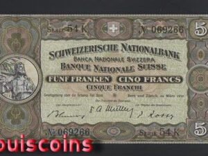 341-1 B341-SWITZERLAND-1913-1953瑞士紙幣-5 Franken(B)