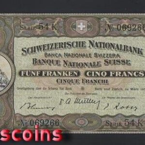 B341-SWITZERLAND-1913-1953瑞士紙幣-5 Franken(B)