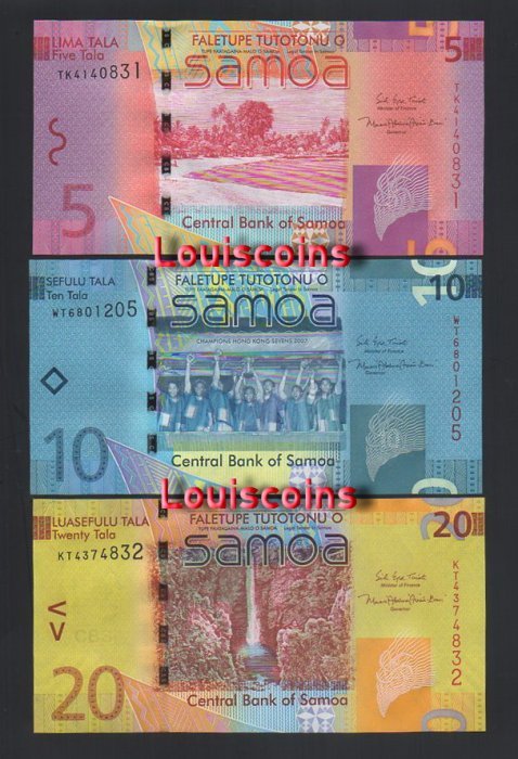 345-1 B345-SAMOA-ND (2008-2017)薩摩亞紙幣,全套(B)