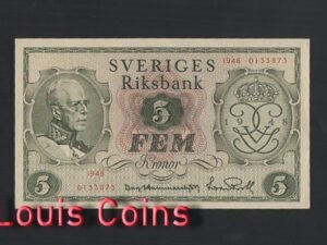 347-1 B347-SWEDEN-1948瑞典紙幣,5 Kronor(B)