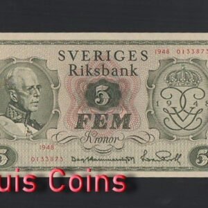 B347-SWEDEN-1948瑞典紙幣,5 Kronor(B)