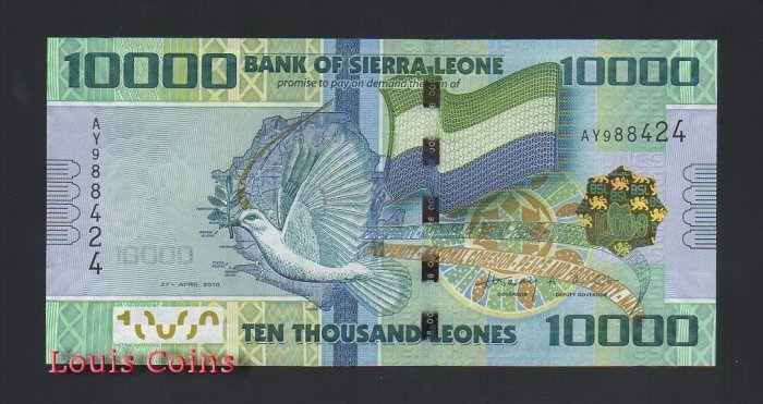 B359-SIERRA LEONE--2010獅子山紙幣10.000 Leones(525)