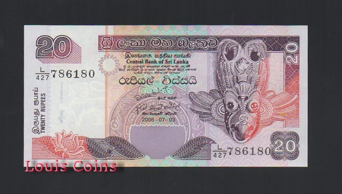 B363-SRI LANKA--2006斯里蘭卡紙幣20 Rupees(1372)