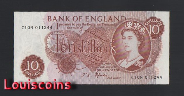 B375-GREAT BRITAIN-ND(1960-1970)英國紙幣,10 Shillings (1367)