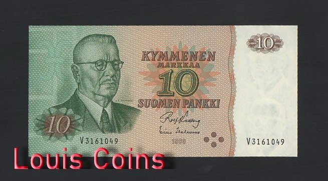 378-1 B378-FINLAND-1980芬蘭紙幣,10 Markkaa(B)