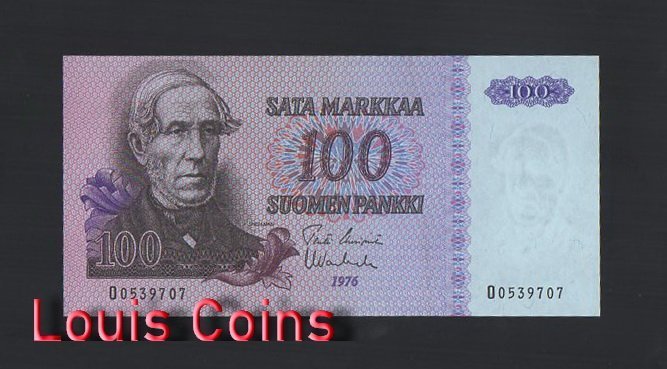 B379-FINLAND-1976芬蘭紙幣,100 Markkaa(B)