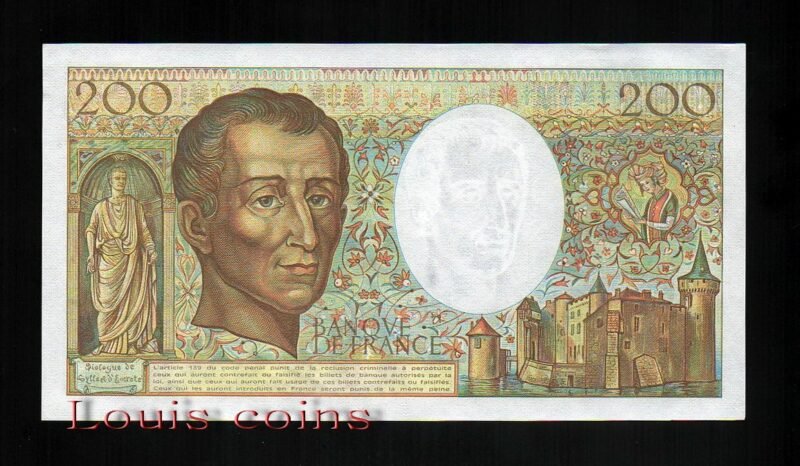38-2 B038-FRANCE-1981-94法國紙鈔.200 francs孟德斯鳩(1133)