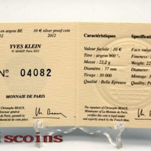 F038‧France‧2012法國‧YVES KLEIN紀念銀幣