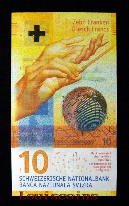 B382-SWITZERLAND 2016～2021瑞士紙幣10 Francs(B)