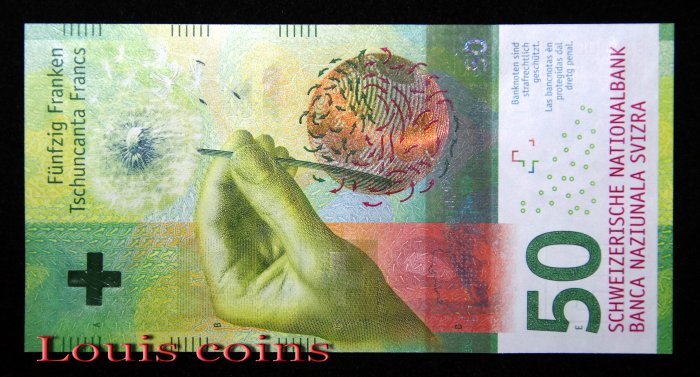 B384-SWITZERLAND 2015～2021瑞士紙幣50 Francs(B)
