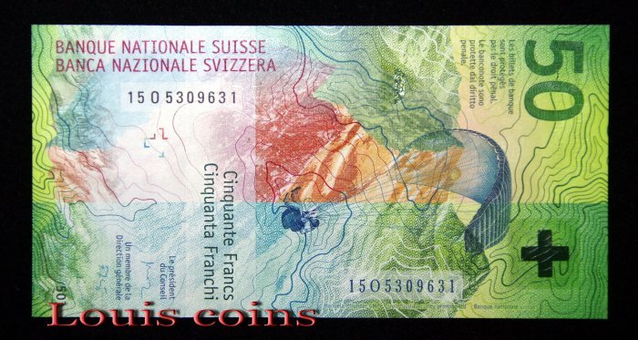 B384-SWITZERLAND 2015～2021瑞士紙幣50 Francs(B)