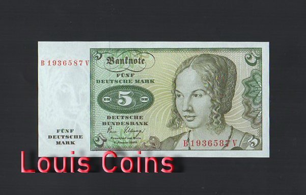 389-1 B389-FEDERAL REPUBLIC OF GERMANY--1980德國紙幣-5 MARK(B)