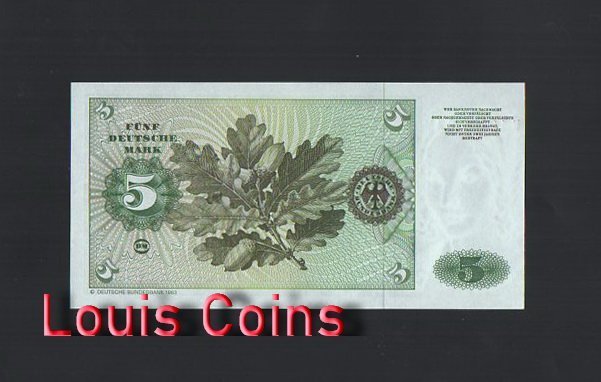 389-2 B389-FEDERAL REPUBLIC OF GERMANY--1980德國紙幣-5 MARK(B)