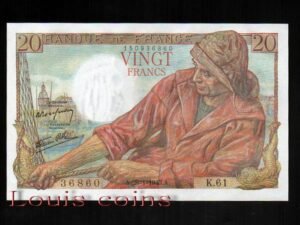 B039-FRANCE-1942-50法國紙鈔.20 francs布列塔尼騎兵雕像(1272)