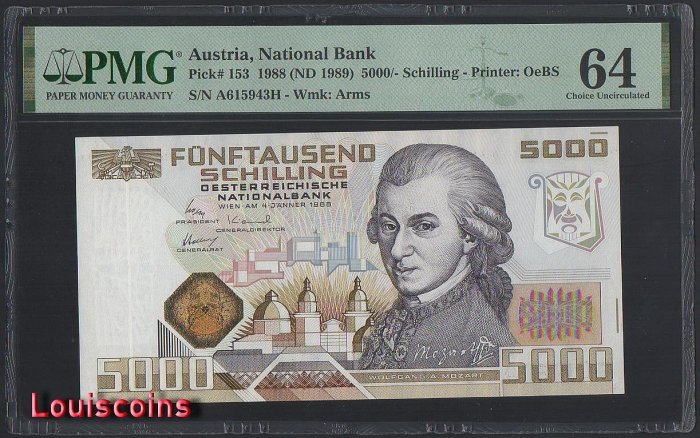 B392-AUSTRIA-1988奧地利鈔票-5.000 Schilling(HB)
