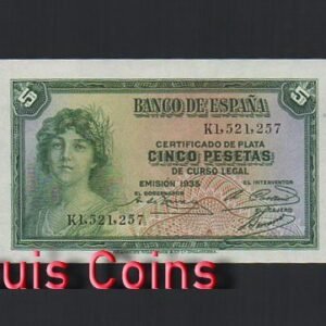 B398-SPAIN-1935西班牙紙幣5 Pesetas(O)