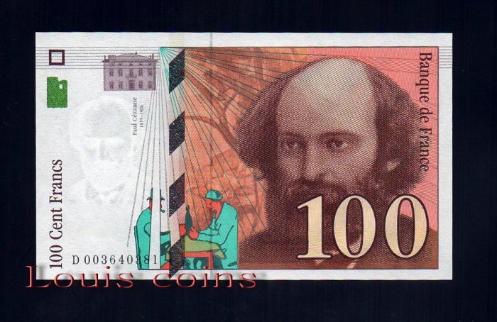 41-1 B041-FRANCE-1997-1998法國紙鈔.100 francs塞尚(B)