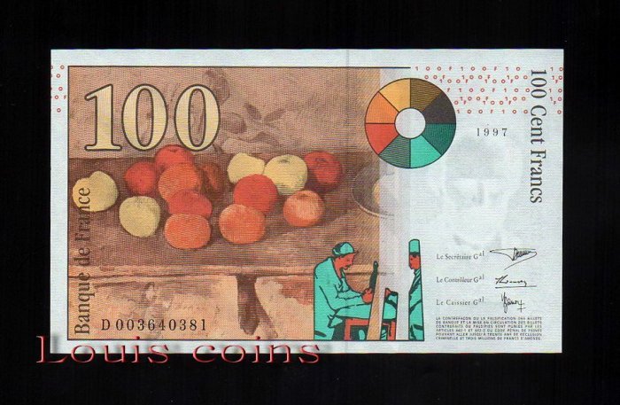 41-2 B041-FRANCE-1997-1998法國紙鈔.100 francs塞尚(B)