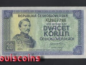 B055-CZECHOSLOVAKIA-1945捷克斯洛伐克紙幣,20 Korun(B)