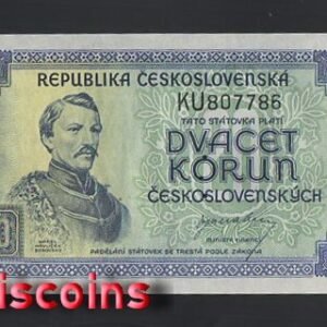 B055-CZECHOSLOVAKIA-1945捷克斯洛伐克紙幣,20 Korun(B)