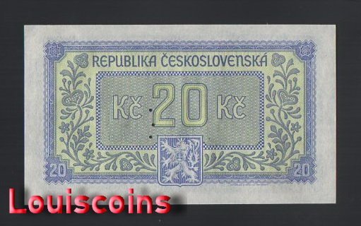 B055-CZECHOSLOVAKIA-1945捷克斯洛伐克紙幣,20 Korun(B)
