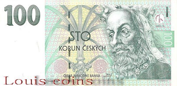 B056- CZECHOSLOVAKIA-1997捷克斯洛伐克紙鈔100koruna(B)