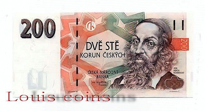 57-1 B057-CZECHOSLOVAKIA-1998捷克斯洛伐克紀念紙鈔200koruna(B)