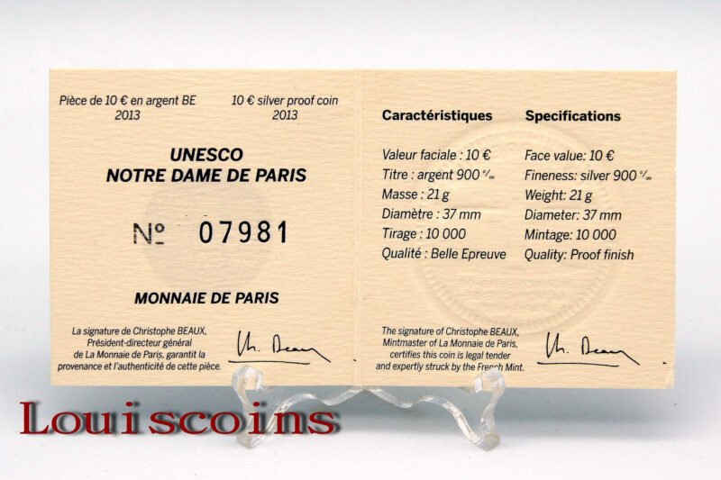 60-5 F060‧France‧2013法國‧世界遺產~巴黎聖母院850年Proof紀念銀幣
