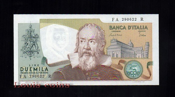 63-1 B063- ITALY-1973義大利紙鈔.2000 Lire伽利略(352)