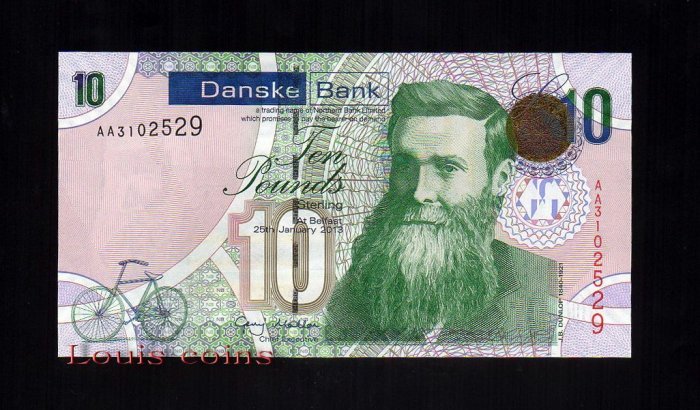 66-1 B066-NORTHERN IRELAND-2013北愛爾蘭紙鈔.10 pounds(713)