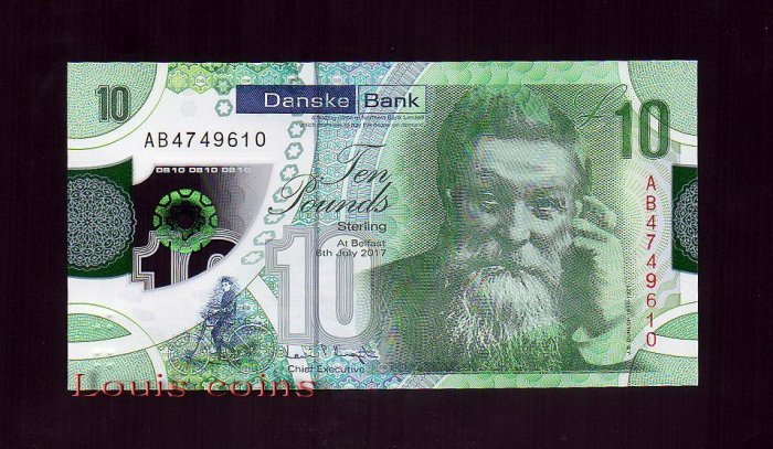 68-1 B068-NORTHERN IRELAND-2017北愛爾蘭塑膠鈔.10 pounds(1311)