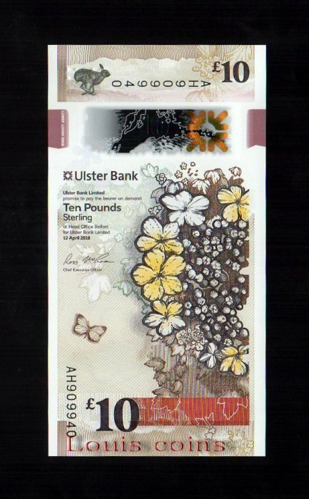 70-1 B070-NORTHERN IRELAND-2018北愛爾蘭塑膠鈔.10 pounds(1310)