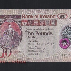 71-1 B071-NORTHERN IRELAND-2017北愛爾蘭塑膠鈔.10 pounds(1309)