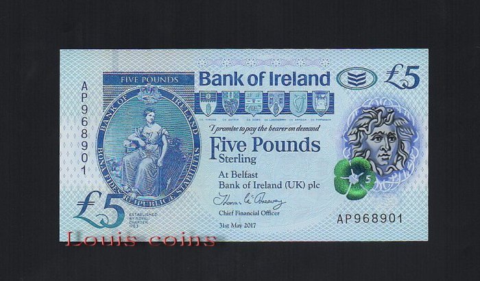 72-1 B072-NORTHERN IRELAND-2018北愛爾蘭塑膠鈔5 pounds(1307)