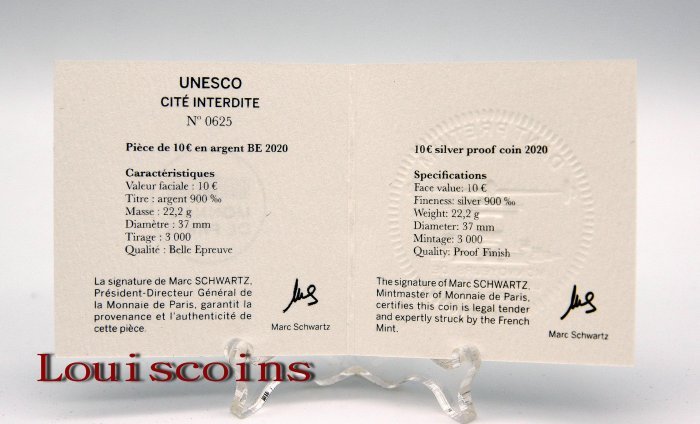 F083‧France‧2020法國‧世界遺產~紫禁城建成600年Proof銀幣