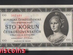 86-1 B086-CZECHOSLOVAKIA-1945捷克斯洛伐克紙幣,100 Korun(O)